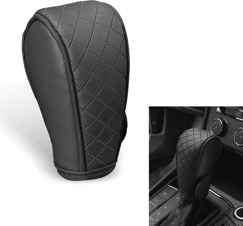 Qurbuns Car Gear Shift Cover, Leather Breathable Gear Shift Knob Cover, Anti-Slip Waterproof Shifter Cover for Shift Lever Protection, Decor Accessories Shifter Stick Protector for Cars (Black) - Image 1